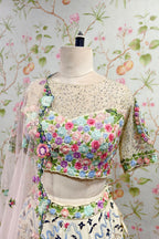 Exquisite Floral Embroidered Lehenga with Elegant Net Dupatta - Designer Ethnic Ensemble