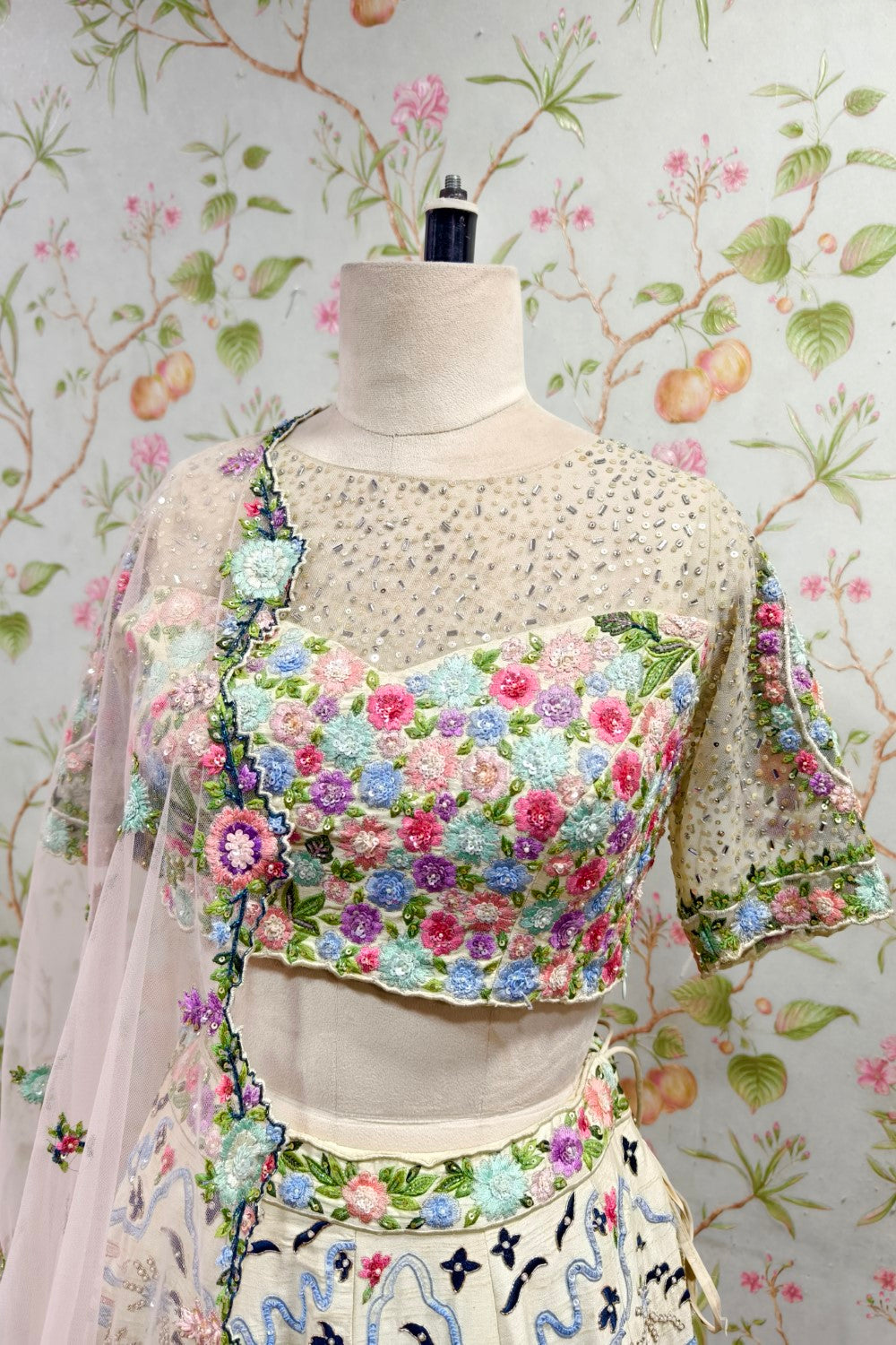 Exquisite Floral Embroidered Lehenga with Elegant Net Dupatta - Designer Ethnic Ensemble