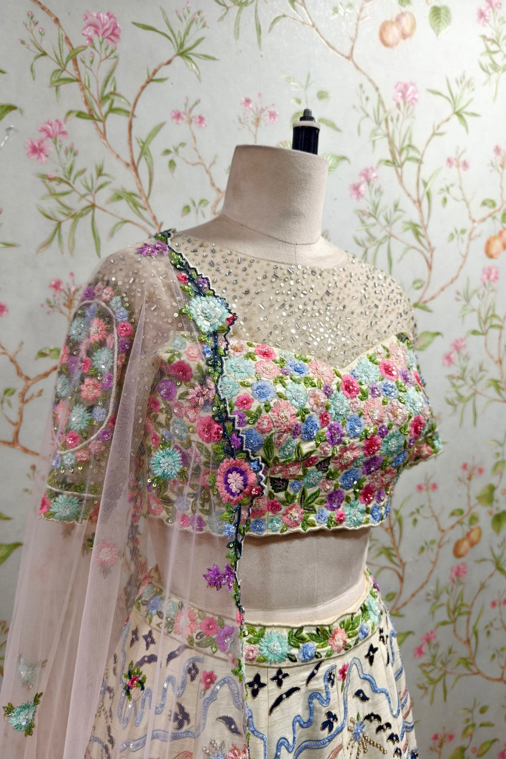 Exquisite Floral Embroidered Lehenga with Elegant Net Dupatta - Designer Ethnic Ensemble