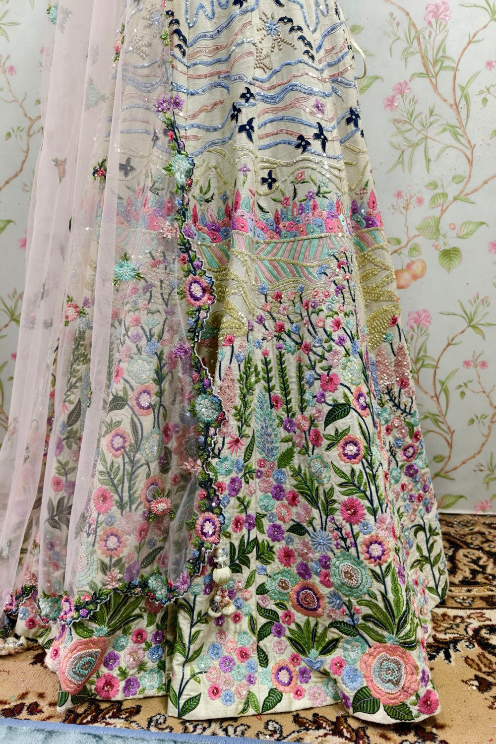 Exquisite Floral Embroidered Lehenga with Elegant Net Dupatta - Designer Ethnic Ensemble