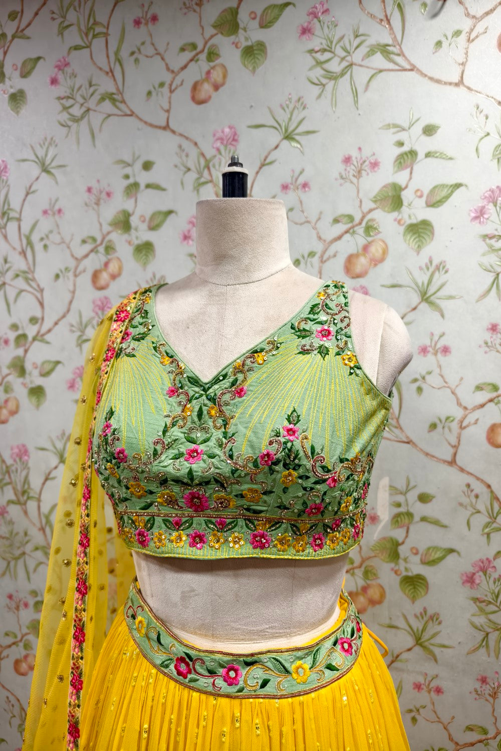 Vibrant Yellow and Green Lehenga - Perfect Mehendi Celebration Ensemble Secondary image