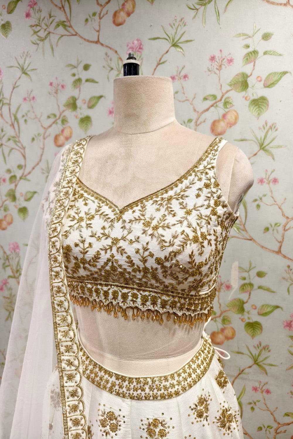 Pristine White Lehenga with Luxurious Golden Embroidery - Bridal & Festive Designer Ensemble