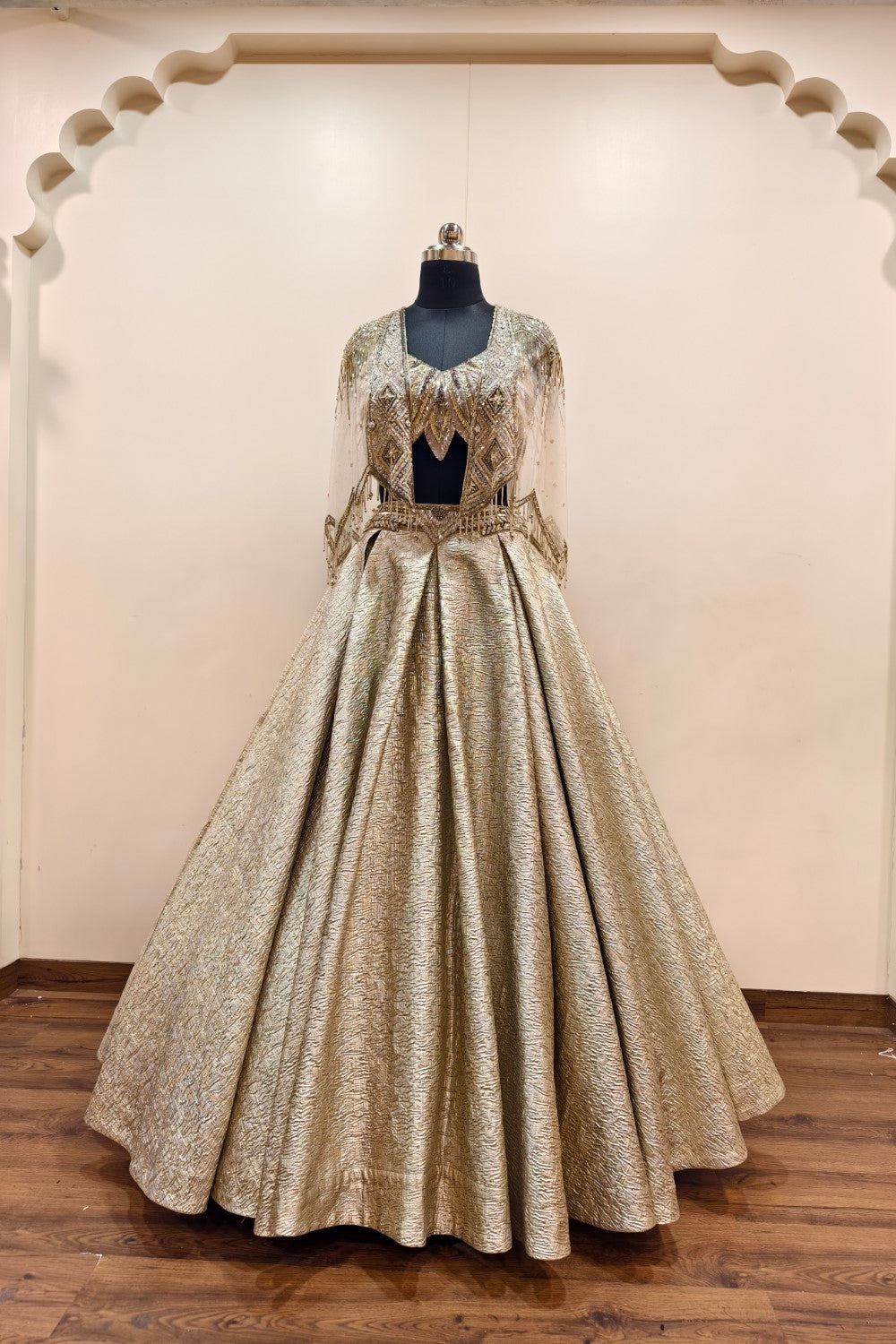 Luxurious Dark Gold Textured Jacket Style Lehenga - Designer Ethnic Ensemble