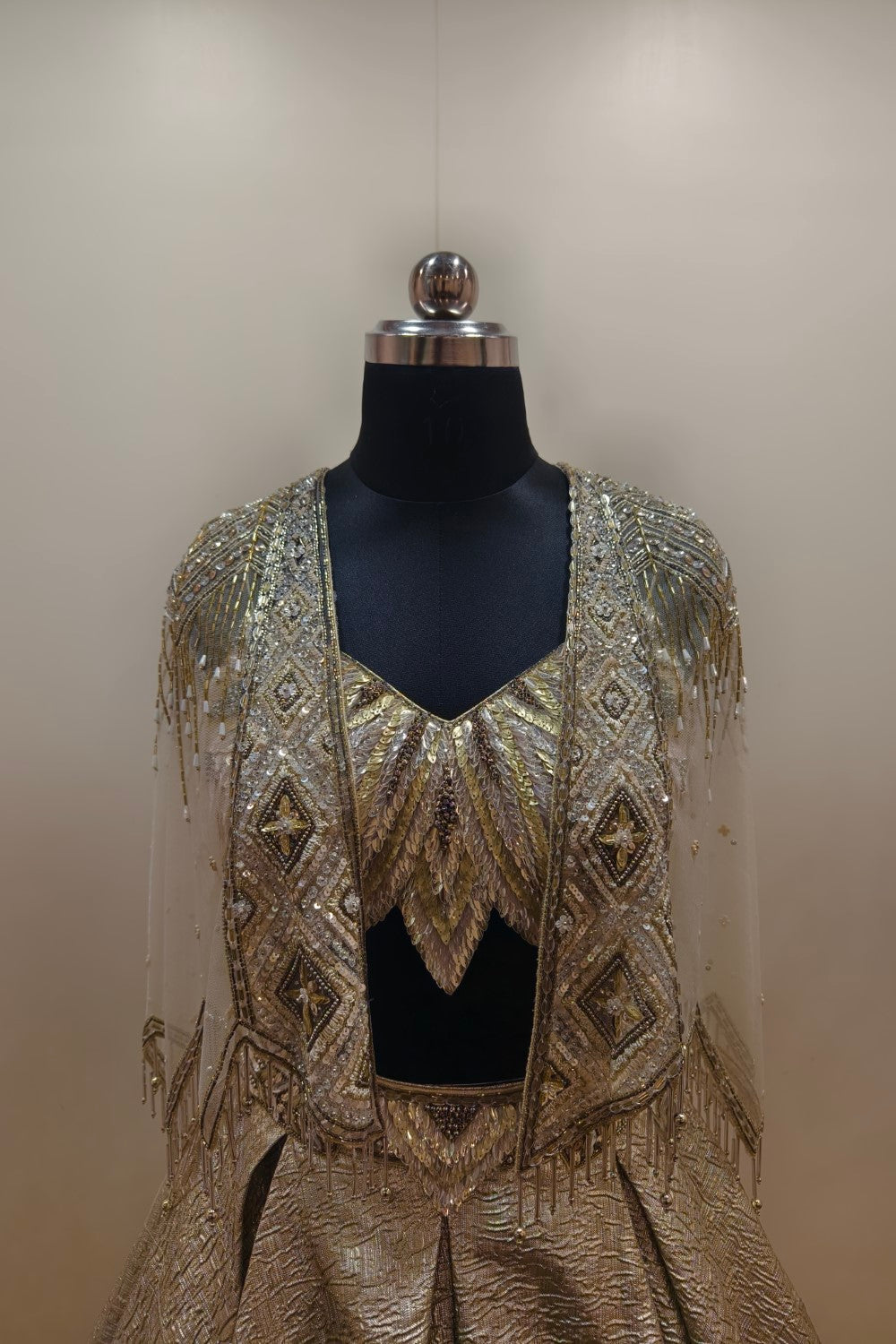 Luxurious Dark Gold Textured Jacket Style Lehenga - Designer Ethnic Ensemble