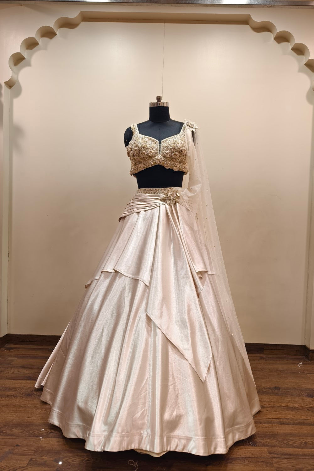 Elegant Dark Baby Mauve Layered Satin Silk Lehenga with Embroidered Blouse - Designer Ethnic Wear Main image