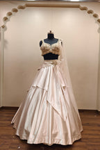 Elegant Dark Baby Mauve Layered Satin Silk Lehenga with Embroidered Blouse - Designer Ethnic Wear