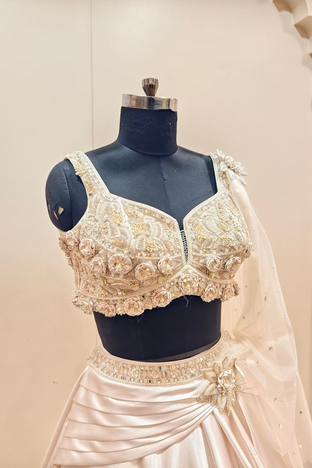 Elegant Dark Baby Mauve Layered Satin Silk Lehenga with Embroidered Blouse - Designer Ethnic Wear Secondary image