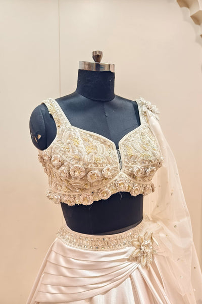 Elegant Dark Baby Mauve Layered Satin Silk Lehenga with Embroidered Blouse - Designer Ethnic Wear
