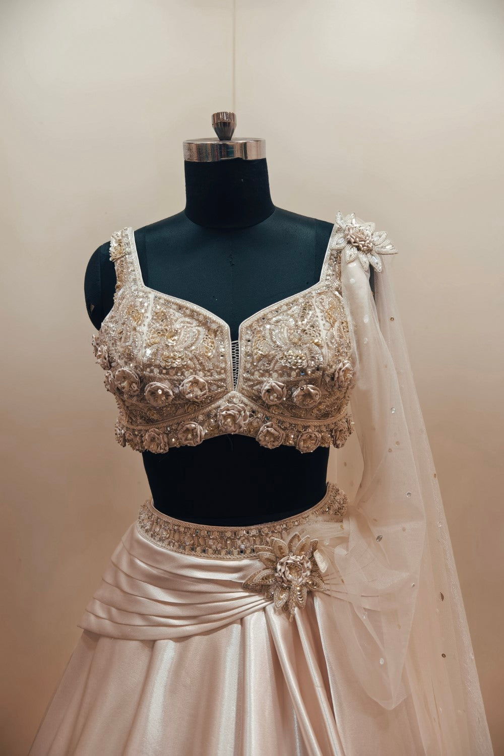 Elegant Dark Baby Mauve Layered Satin Silk Lehenga with Embroidered Blouse - Designer Ethnic Wear