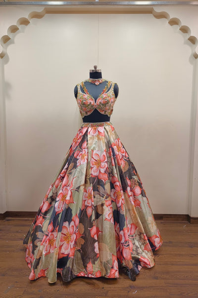 Vibrant Multi-Colored Floral Lehenga - Designer Ethnic Wear