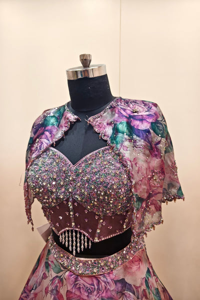 Ethereal Light Purple Lehenga with Dark Dramatic Floral Embroidery - Designer Ethnic Wear
