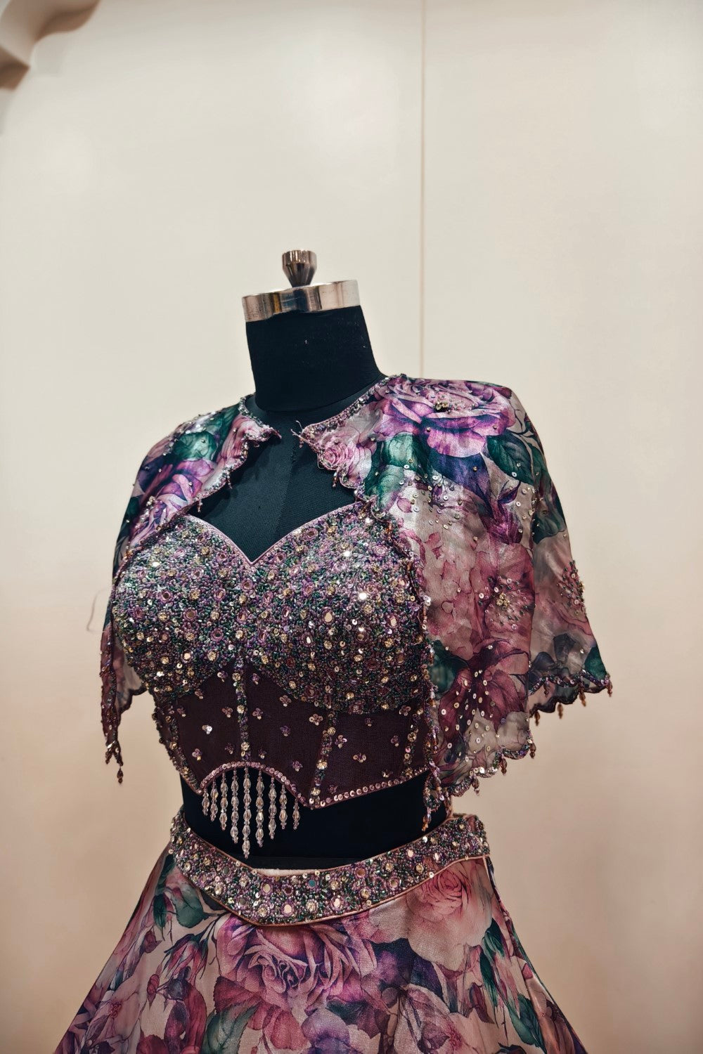 Ethereal Light Purple Lehenga with Dark Dramatic Floral Embroidery - Designer Ethnic Wear