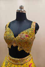 Yellow Lehenga with Delicate Soft Floral Embroidery - Designer Ethnic Wear - Ideal for Mehendi Celebrations