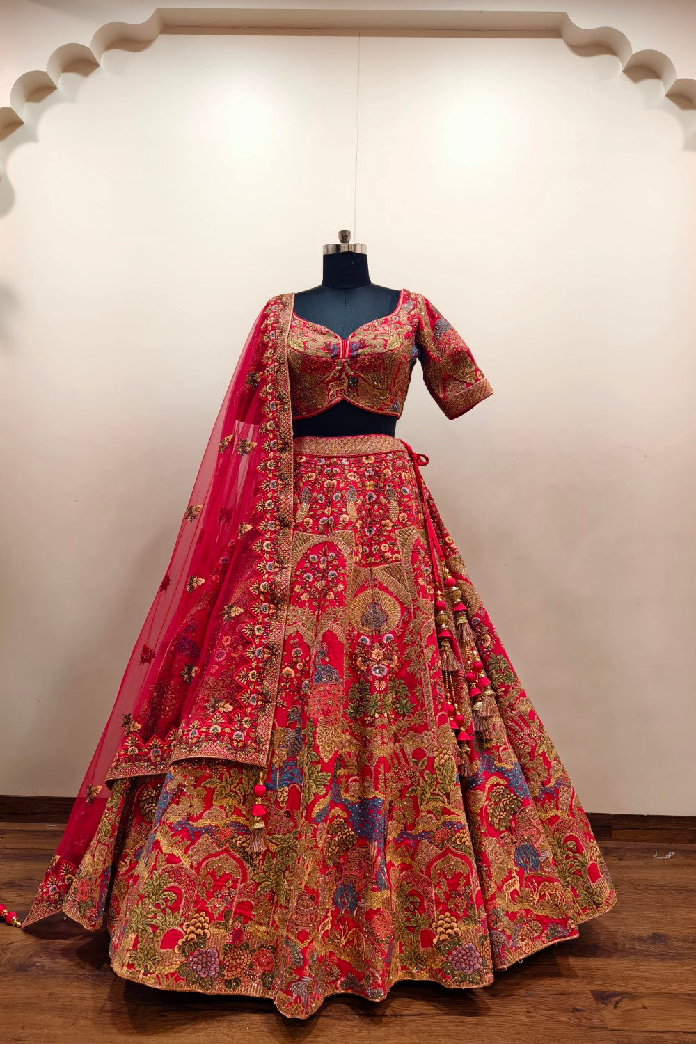 Bright Red Lehenga with Extensive Intricate Embroidery - Premium Designer Bridal Wear Main image