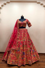 Bright Red Lehenga with Extensive Intricate Embroidery - Premium Designer Bridal Wear