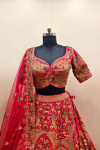 Bright Red Lehenga with Extensive Intricate Embroidery - Premium Designer Bridal Wear