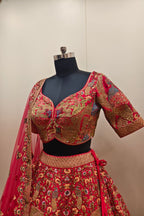 Bright Red Lehenga with Extensive Intricate Embroidery - Premium Designer Bridal Wear