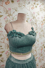 Elegant Teal Net Dupatta Lehenga - Designer Ethereal Ethnic Wear