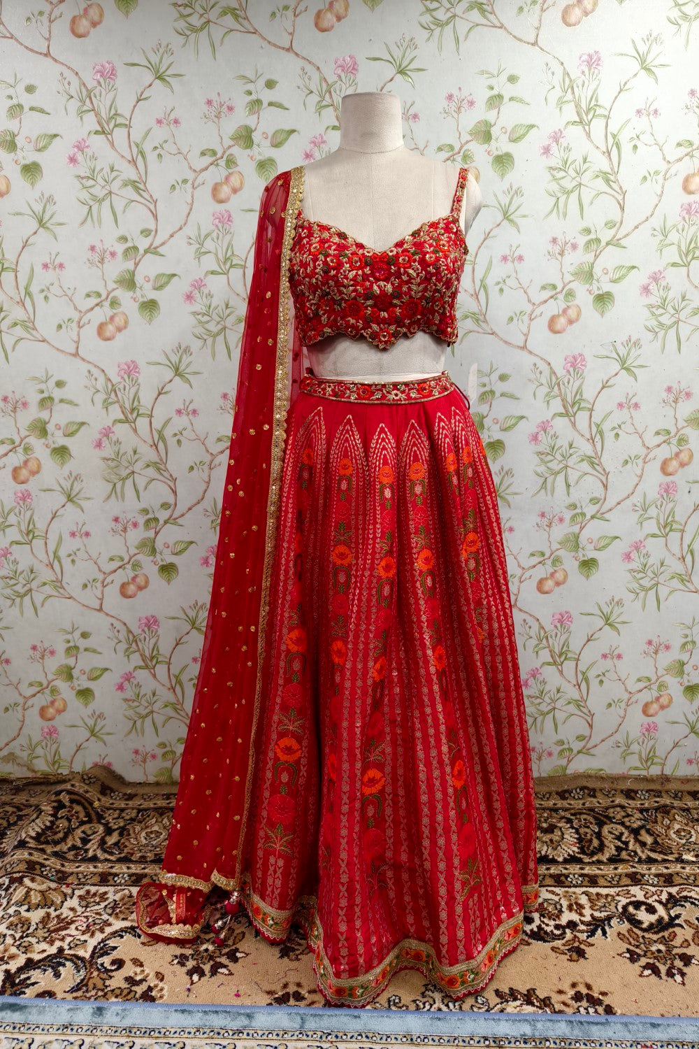 Classic Bright Red Lehenga - Traditional Designer Bridal Wear Main image