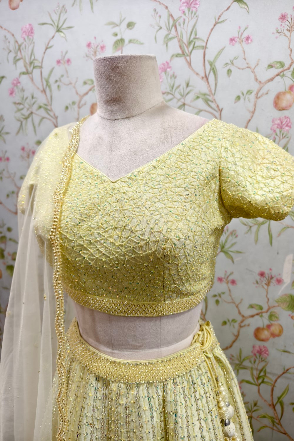 Traditional Embroidered Lehenga and Textured Blouse in Pistachio Color - Designer Ethnic Masterpiece Secondary image