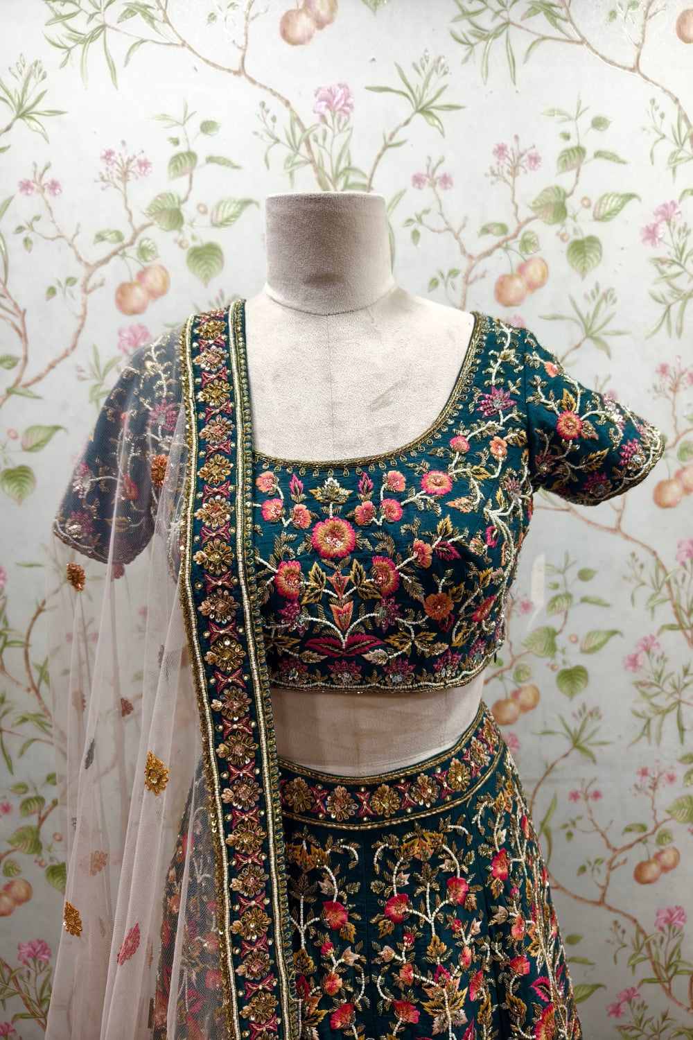 Beautiful Multi-Color Floral Embroidered Turquoise Lehenga with Net Dupatta - Designer Ethnic Ensemble Secondary image