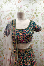 Beautiful Multi-Color Floral Embroidered Turquoise Lehenga with Net Dupatta - Designer Ethnic Ensemble