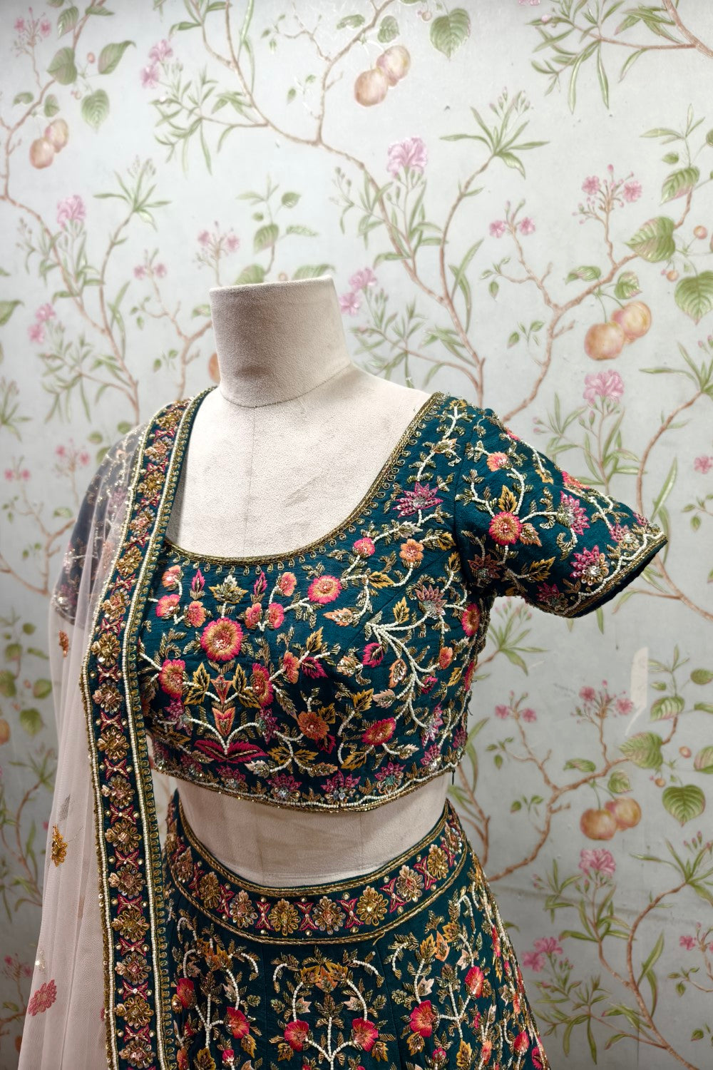 Beautiful Multi-Color Floral Embroidered Turquoise Lehenga with Net Dupatta - Designer Ethnic Ensemble