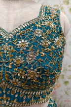 Turquoise Lehenga with Golden Embroidery - Designer Ethnic Elegance