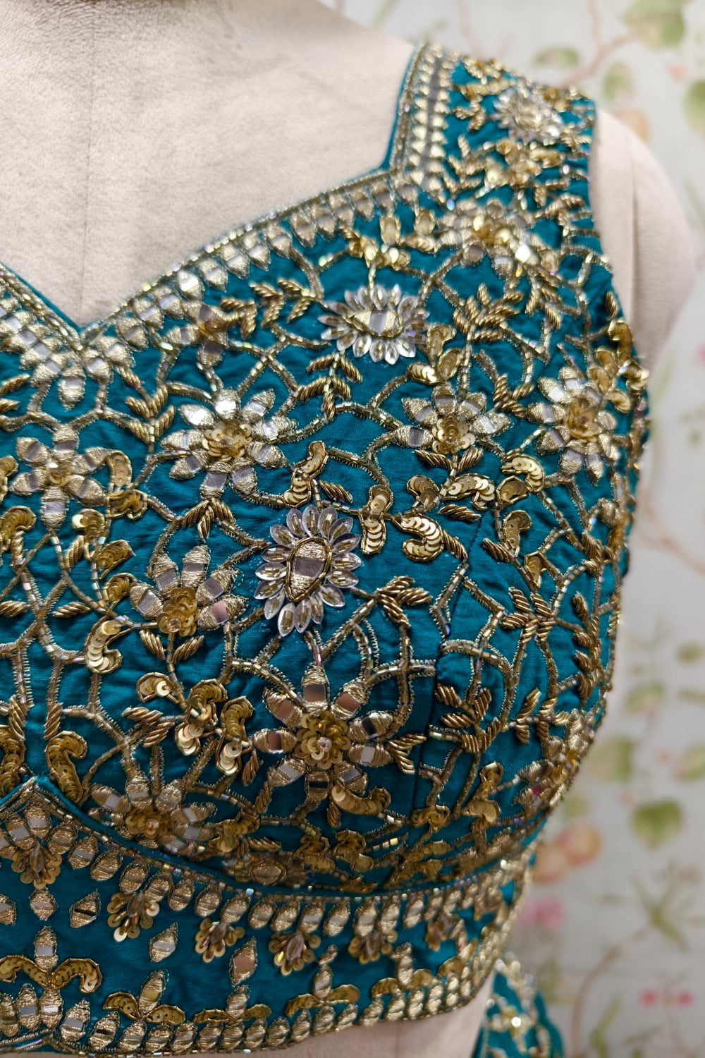 Turquoise Lehenga with Golden Embroidery - Designer Ethnic Elegance