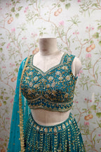 Turquoise Lehenga with Golden Embroidery - Designer Ethnic Elegance