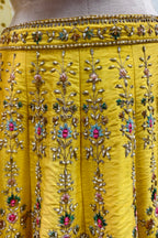 Traditional Yellow Lehenga with Enchanting Pink and Green Floral Embroidery - Designer Ethnic Masterpiece