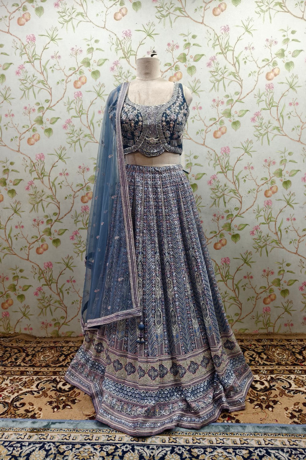 Royal Blue Lehenga with Extensive Intricate Embroidery - Designer Bridal Masterpiece