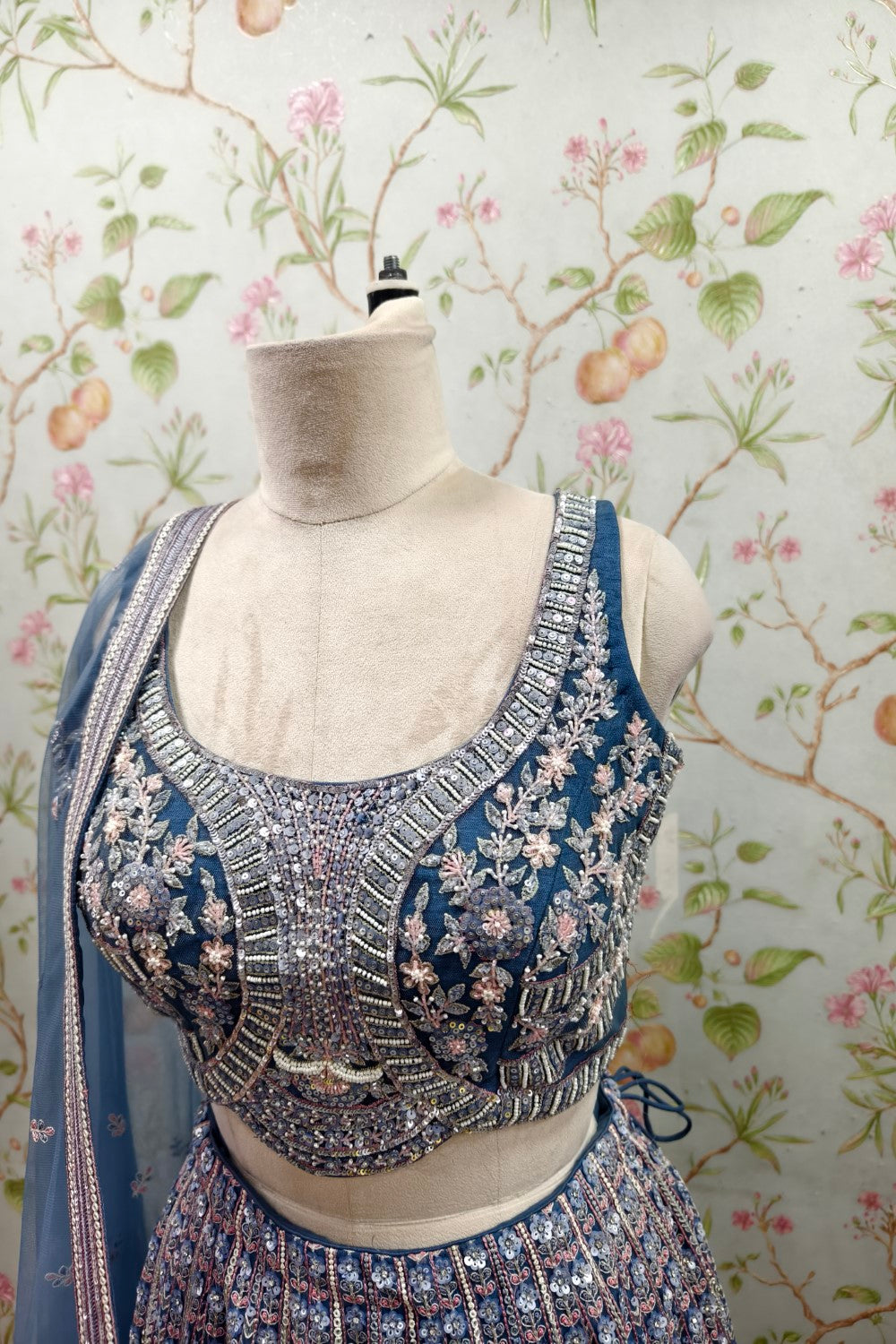 Royal Blue Lehenga with Extensive Intricate Embroidery - Designer Bridal Masterpiece Secondary image