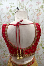 Golden Lehenga with Stunning Red Embroidered Blouse - Designer Bridal Ensemble