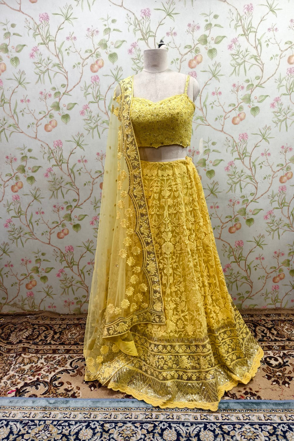 Bright Yellow Net Embroidered Lehenga - Radiant Designer Ethnic Ensemble