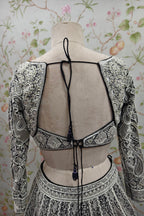 Black Net Embroidery Cutdana Sweetheart Neck Diamond Lehenga Set