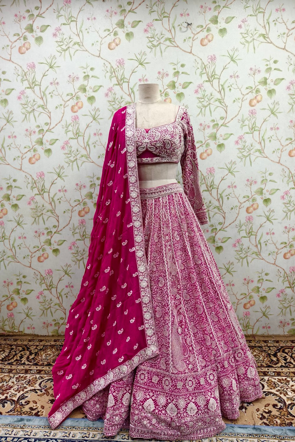 Pink lehenga with cutdana and zari