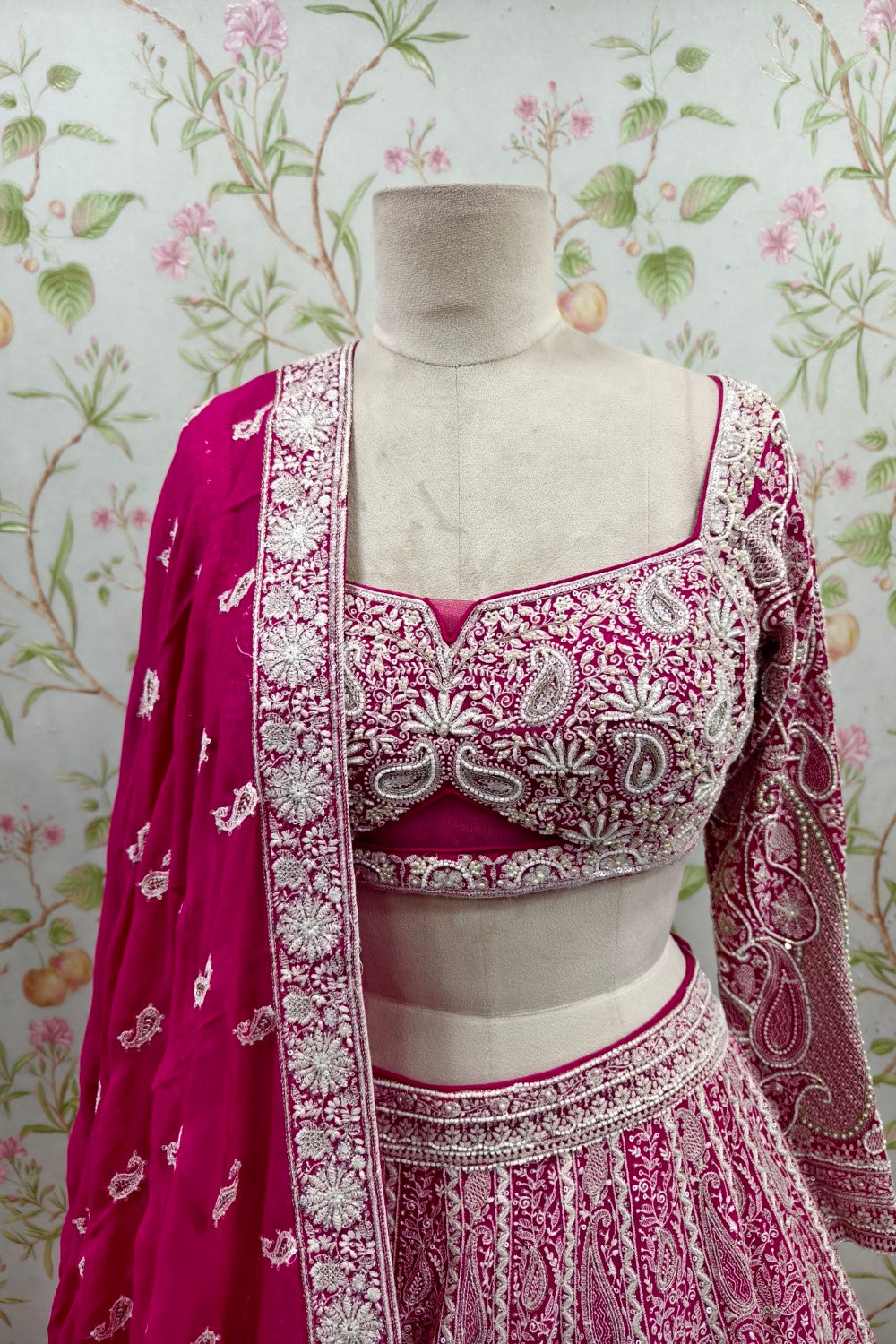 Pink lehenga with cutdana and zari