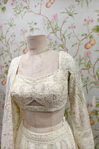 Beige Embroidered Sequin sweetheart Neck Floral Lehenga And Blouse Set