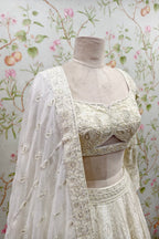 Beige Embroidered Sequin sweetheart Neck Floral Lehenga And Blouse Set