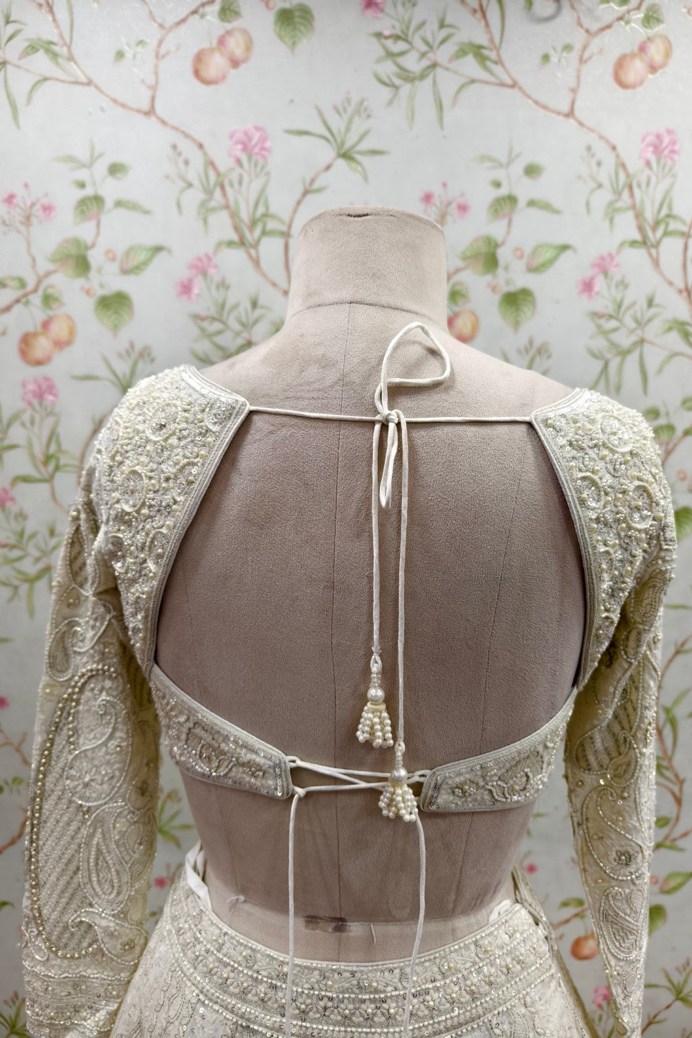 Beige Embroidered Sequin sweetheart Neck Floral Lehenga And Blouse Set