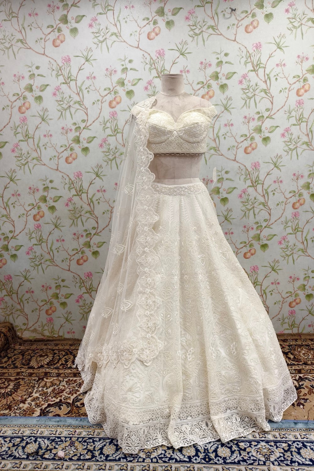 White Resham work lehenga with zari