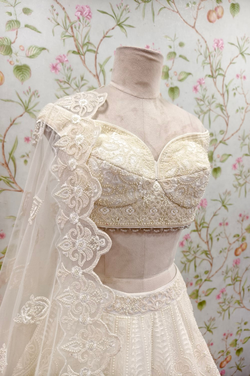 White Resham work lehenga with zari