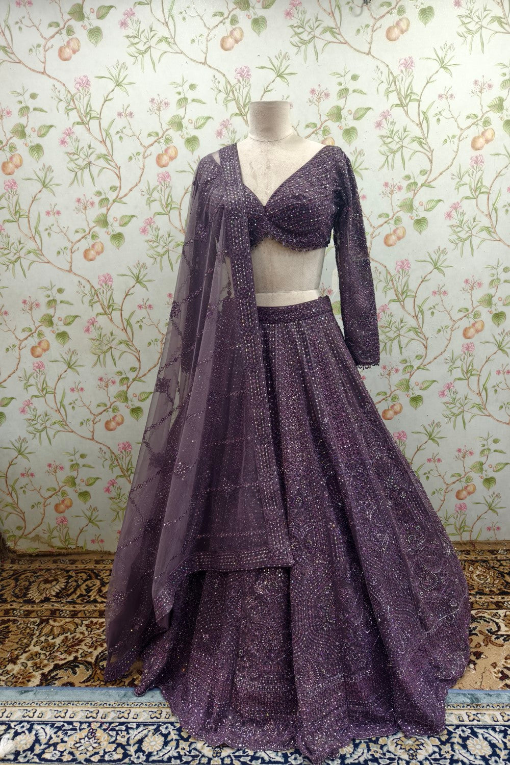 purple color Zari work lehenga choli