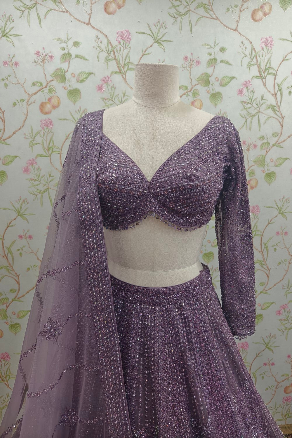 purple color Zari work lehenga choli