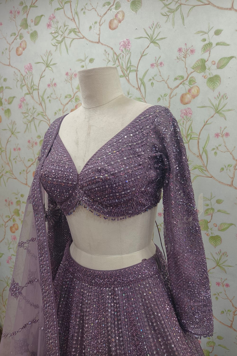 purple color Zari work lehenga choli
