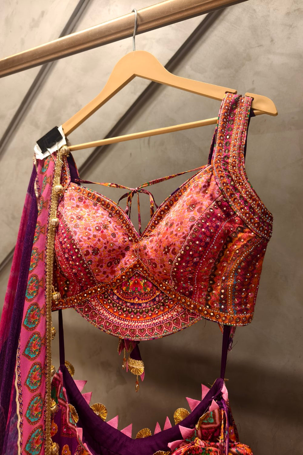 Pink Floral lehenga with hand zari Secondary image