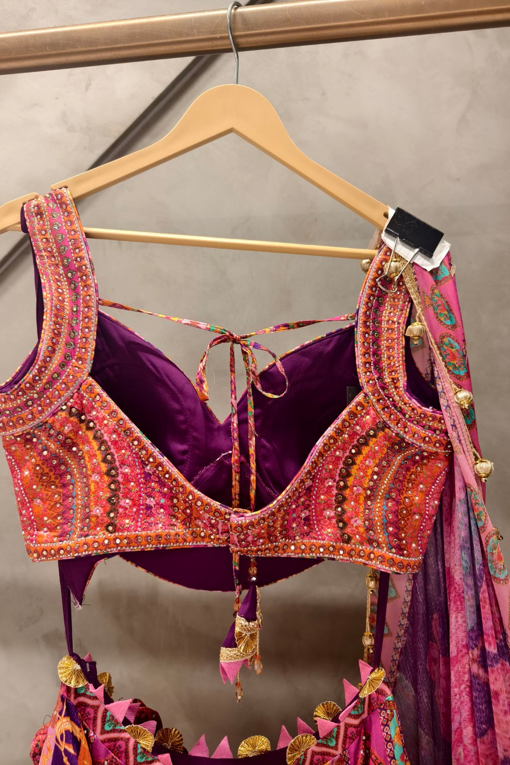 Pink Floral lehenga with hand zari