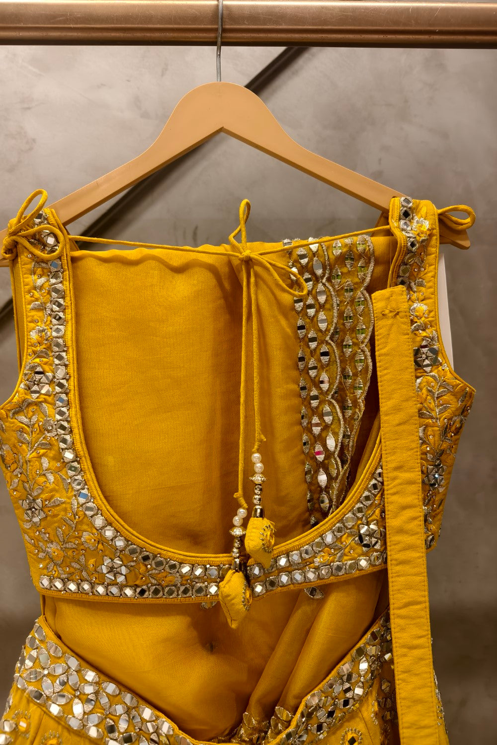 Yellow Embroidered Floral Notched zari Lehenga Set