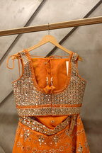 Orange  Embroidered Sequin Sweetheart Floral Lehenga